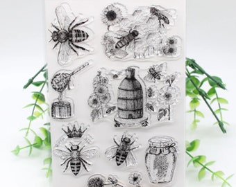 Sello transparente de abeja, sellos de miel para álbumes de recortes/fabricación de tarjetas/decoración divertida artesanal para niños