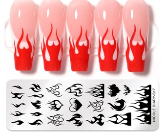 Nail Stamping Plate Fire love on fire fancy manicure Art Template  Stamp Tools DIY decal templates