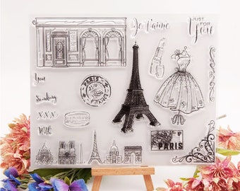 Sello transparente de París, sello je taime, para álbum de recortes DIY/fabricación de tarjetas/decoración divertida navideña para niños