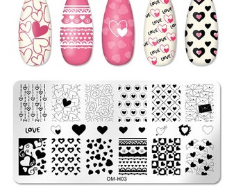 Stamping Plates Rectangle  heart letters  Design Stainless Steel Nail Art Stamp Image Template valentines day nail decal templates