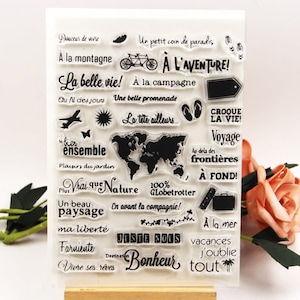 Expressions françaises transparentes – Jeu de tampons de voyage et de vacances pour le scrapbooking