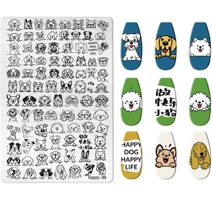 Placa de estampado para uñas con diseño de cachorros y mascotas