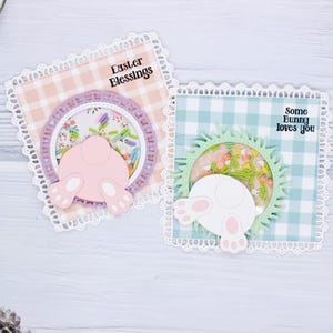 Crie lindos artesanatos de Páscoa com nosso molde de coelho espiando. Ideal para scrapbooking, cartões e decorações "faça você mesmo".