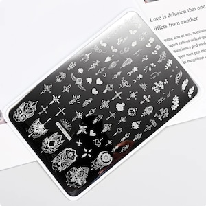 Cross nail stamp ,boho style nails ,cute patterns stamp, plate for nails,feather  nail stamp plate, diy decal XL templates