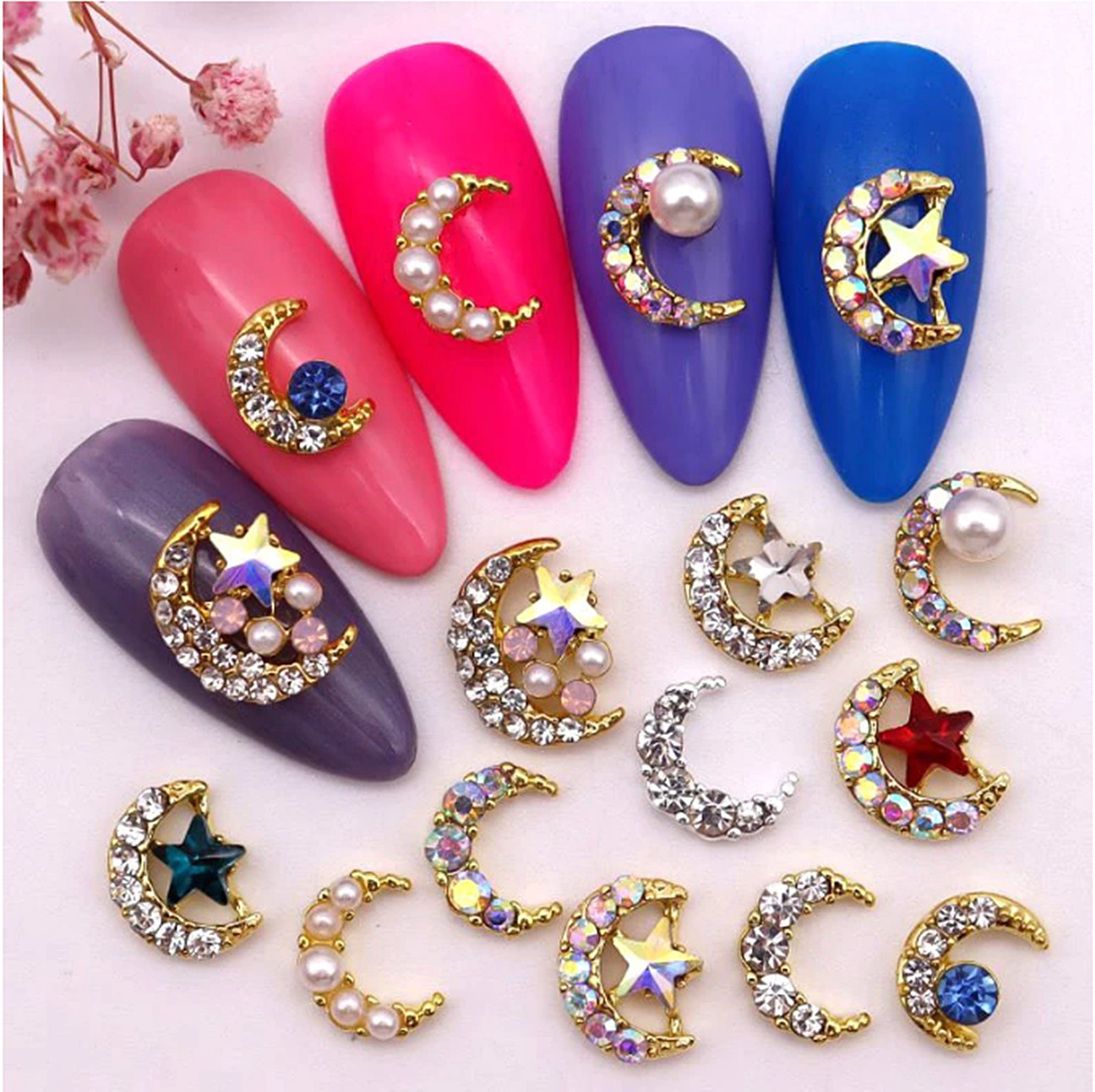 10Pcs Hollow Out Pentagram Alloy Charms 10mm Gold/Silver Metal Star Parts  5-Pointed Stars Rhinestone Gems Stones Nail Decoration