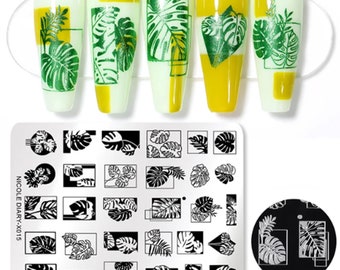 nail stamp leaves~ nail art template ~ plates for nails ~ nail decorations ~ DIY nail art beautiful ~ banana leaves nails