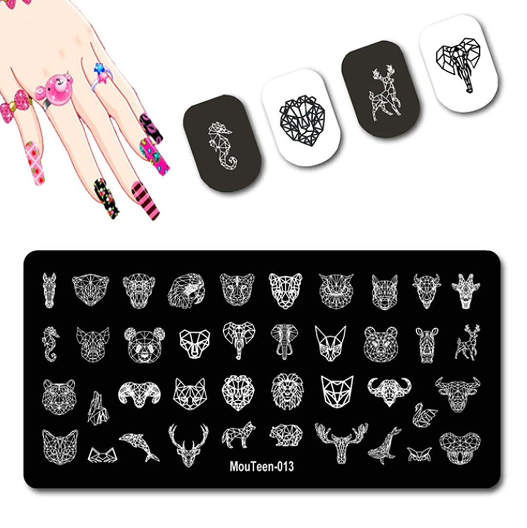 Triangular Nails Pattern Stamp Nail Stamp Geometric Animals Pattern ~ Nail Art Template ~ Plates for ...
