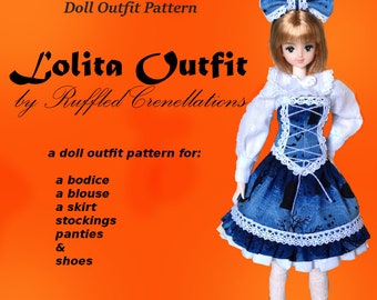 Klänningsmönster: Lolita-outfit för 27 cm Obitsu SBH-dockor