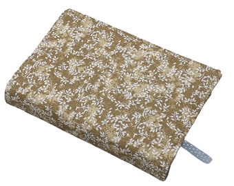 Book Cover Adjustable Cotton  Buchhülle  Beige Leaves