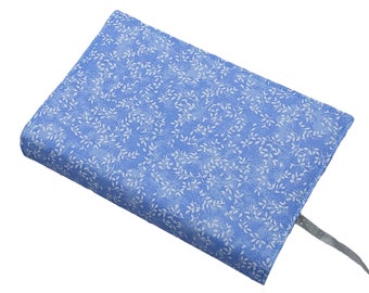 Book Cover Adjustable Cotton  Buchhülle  Light Blue Leaves