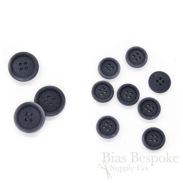 Sets of LUCA Classic Matte Dark Gray Blue Corozo Suit Buttons, Made in Italy