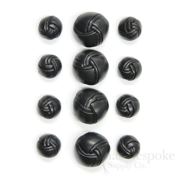 Charcoal Gray Double Woven Leather Buttons in Three Sizes, Made in Italy