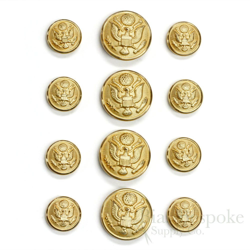 US Military Gold Uniform Buttons in Three Sizes, Made in