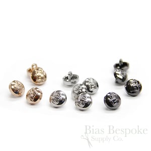 Set of 12 Tiny Metal Crown Buttons in Three Colors, Made in China
