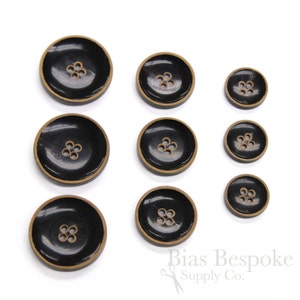Sets of Modern Burnt-Rim Black Buffalo Horn Suit and Coat Buttons, Made in Italy