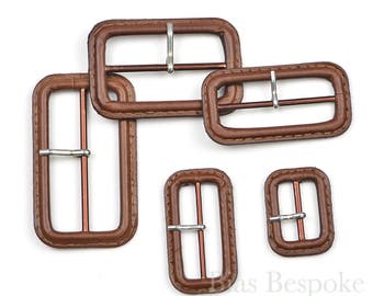 Hickory Brown Leather Buckles with Silver Pins, Made in Italy