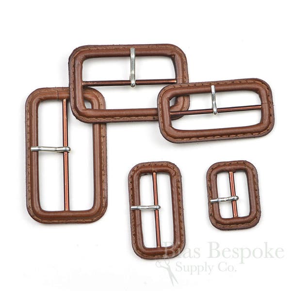 Hickory Brown Leather Buckles with Silver Pins, Made in Italy