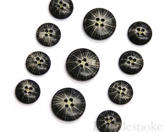 Sets of Starburst-Etched Black Buffalo Horn Buttons for Suits and Coats, Made in Italy