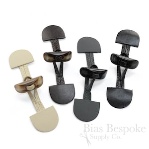 5 1/2" Leather and Horn Toggle Closures in Four Colors, Made in Italy