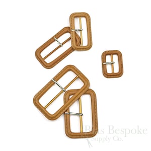 PELL Caramel-Colored Leather Buckles with Silver Pins, Made in Italy
