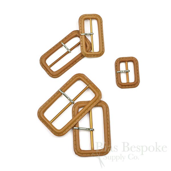 Caramel-Colored Leather Buckles with Silver Pins, Made in Italy