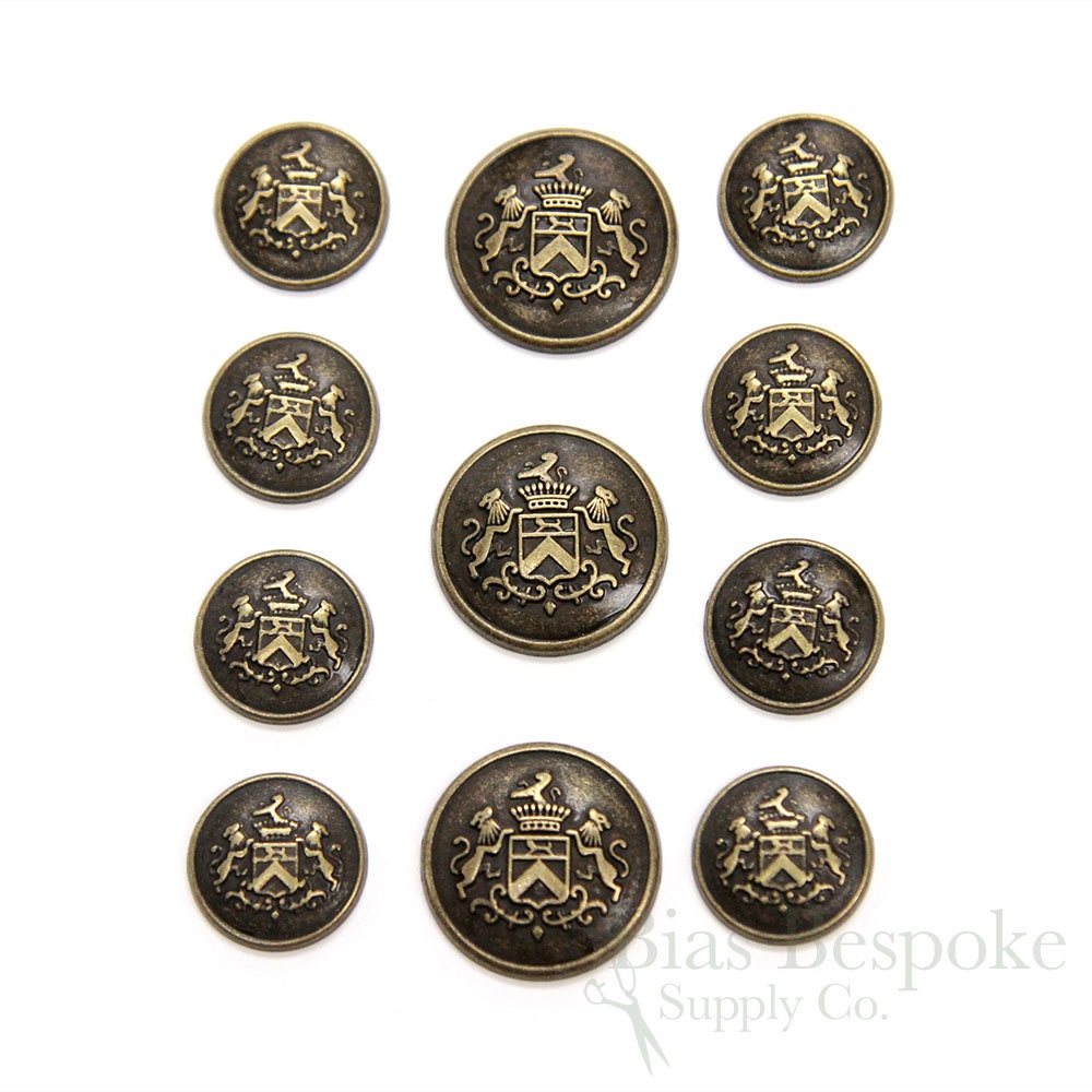 80pcs Metal Blazer Buttons Crown Crest Alloy Flat Shank Buttons 15mm 18mm  21mm 25mm Vintage Antique Suits Button Set for Blazer Suits Coats Uniform  and Jacket - Antique Bronze 