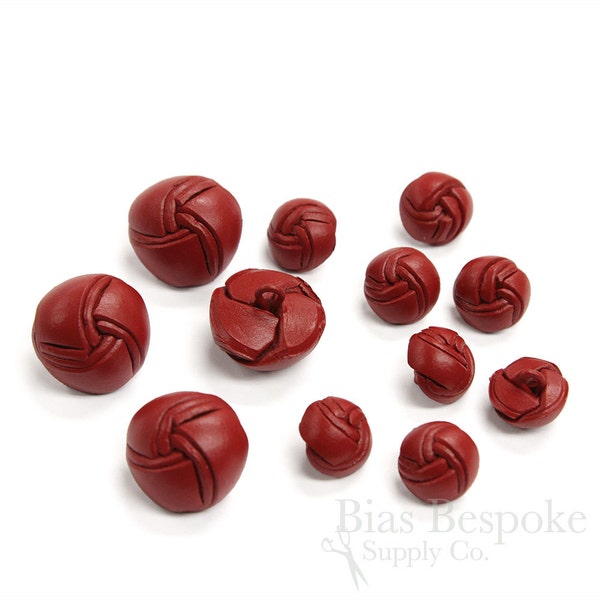 TELLA Scarlet Red Double Woven Leather Buttons in Three Sizes, Made in Italy