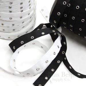 100 Yard Roll of 100% Cotton Eyelet Tape with Silver Eyelets, Made in Italy
