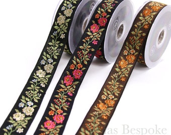 Wild Rose Jacquard Ribbon Trim in Three Colors, Made in Italy