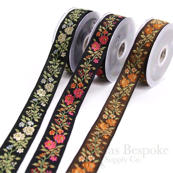 Red, Black and White German Jacquard Ribbon - 2 - Jacquard - Ribbons -  Trims