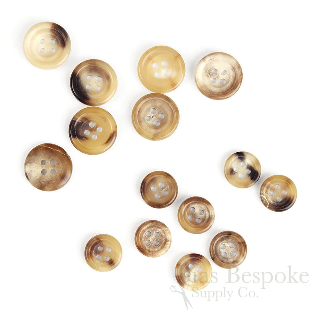 Sets of Mottled Beige & Light Brown Genuine Horn Suit Buttons, Made in
