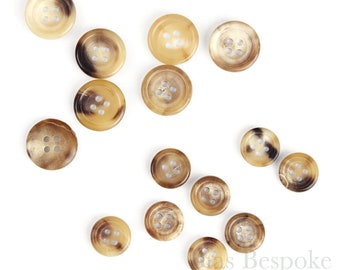 Sets of Mottled Beige & Light Brown Genuine Horn Suit Buttons, Made in Germany