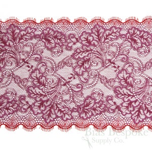 8" Wide Two-Tone Red & Pink Stretch Leavers Lace Trim, Made in France, Sold by the Yard