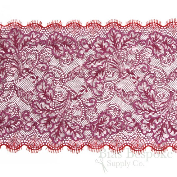 8 Wide Two-tone Red & Pink Stretch Leavers Lace Trim, Made in
