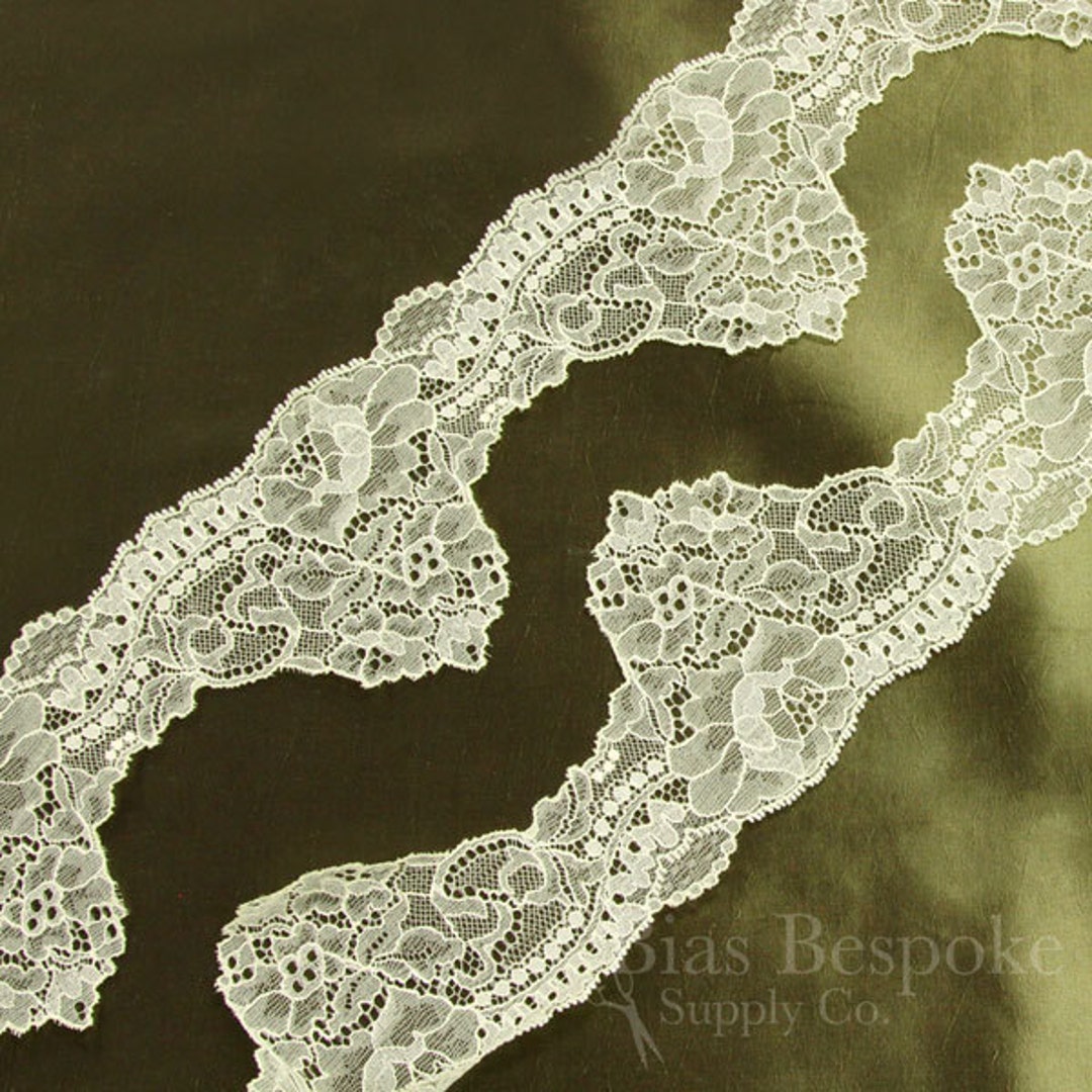 3 3/4 Wide Pale Yellow Leavers Lace, Made in France, Sold by the Yard
