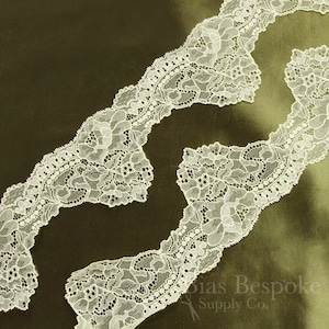 3 3/4" Wide Pale Yellow Leavers Lace, Made in France, Sold by the Yard
