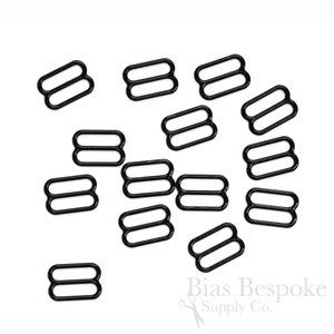 Set of 50 Black Nylon-Coated Metal Sliders for Lingerie-Making