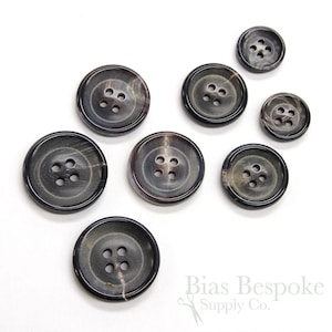 Sets of Multi-Hued Gray Blue Brown Genuine Horn Suit and Coat Buttons in 4 Sizes