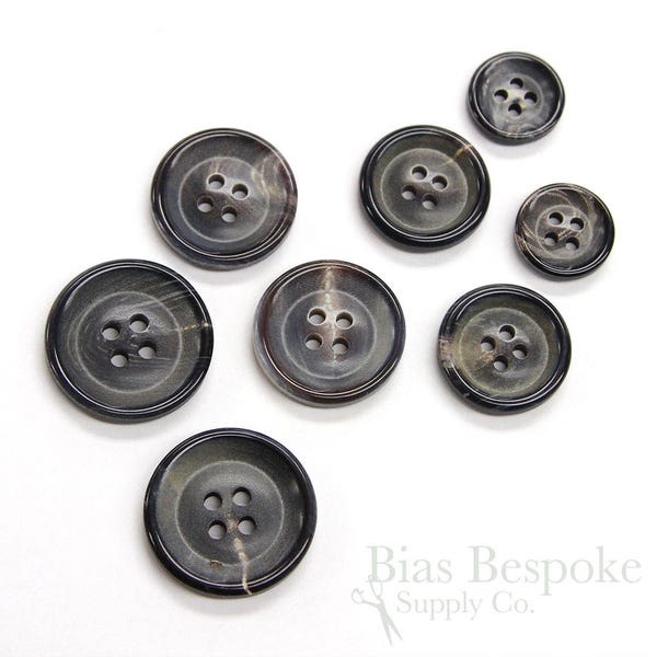 Sets of Multi-Hued Gray Blue Brown Genuine Horn Suit and Coat Buttons in 4 Sizes