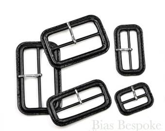 PELL Black Leather Buckles with Silver Pins, Made in Italy