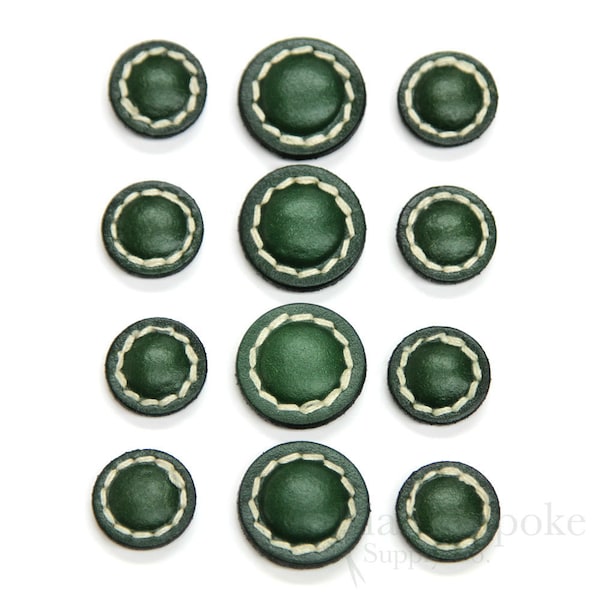 Dark Green Leather Shank Buttons in Two Sizes, Made in Italy