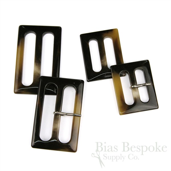 FINESTRA Rectangular Polished Darkest Brown Buckles, Made in Italy