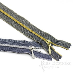 Sets of Silver and Gold Lurex Coil Zippers, 5 Lengths Available, Bias Bespoke Brand