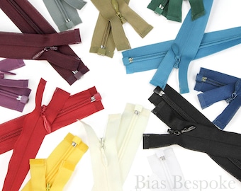 Invisible Separating Zippers in 2 Lengths and 12 Colors, Bias Bespoke Brand