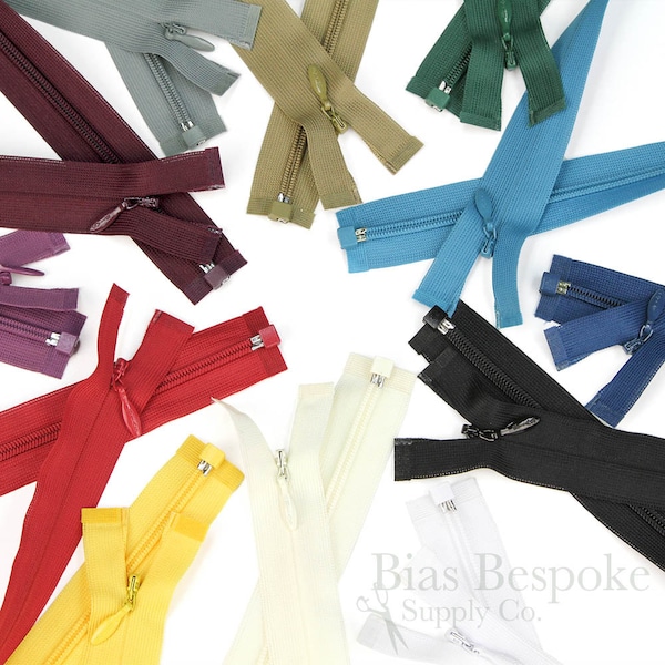 Invisible Separating Zippers in 2 Lengths and 12 Colors, Bias Bespoke Brand