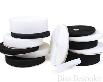 27 Yard Rolls of Narrow Black and White Sew-on Hook and Loop Fastening Tape, 5/8" to 1" Wide