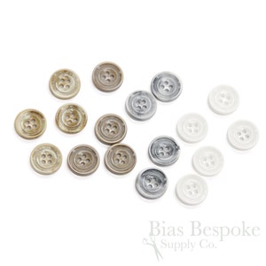 Set of 12 Natural-Look Double Rim Shirt Buttons, Made in Italy