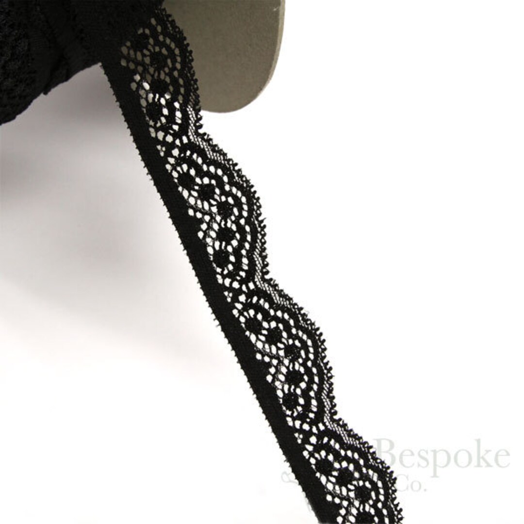 Black and White Narrow Stretch Lace Trim, Sold by the Yard, Made