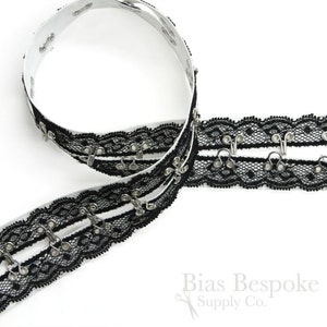 Lace-Covered Riveted Hook & Eye Tape, Made in Italy, Sold by the Yard