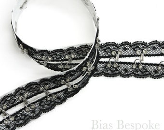 Lace-Covered Riveted Hook & Eye Tape, Made in Italy, Sold by the Yard